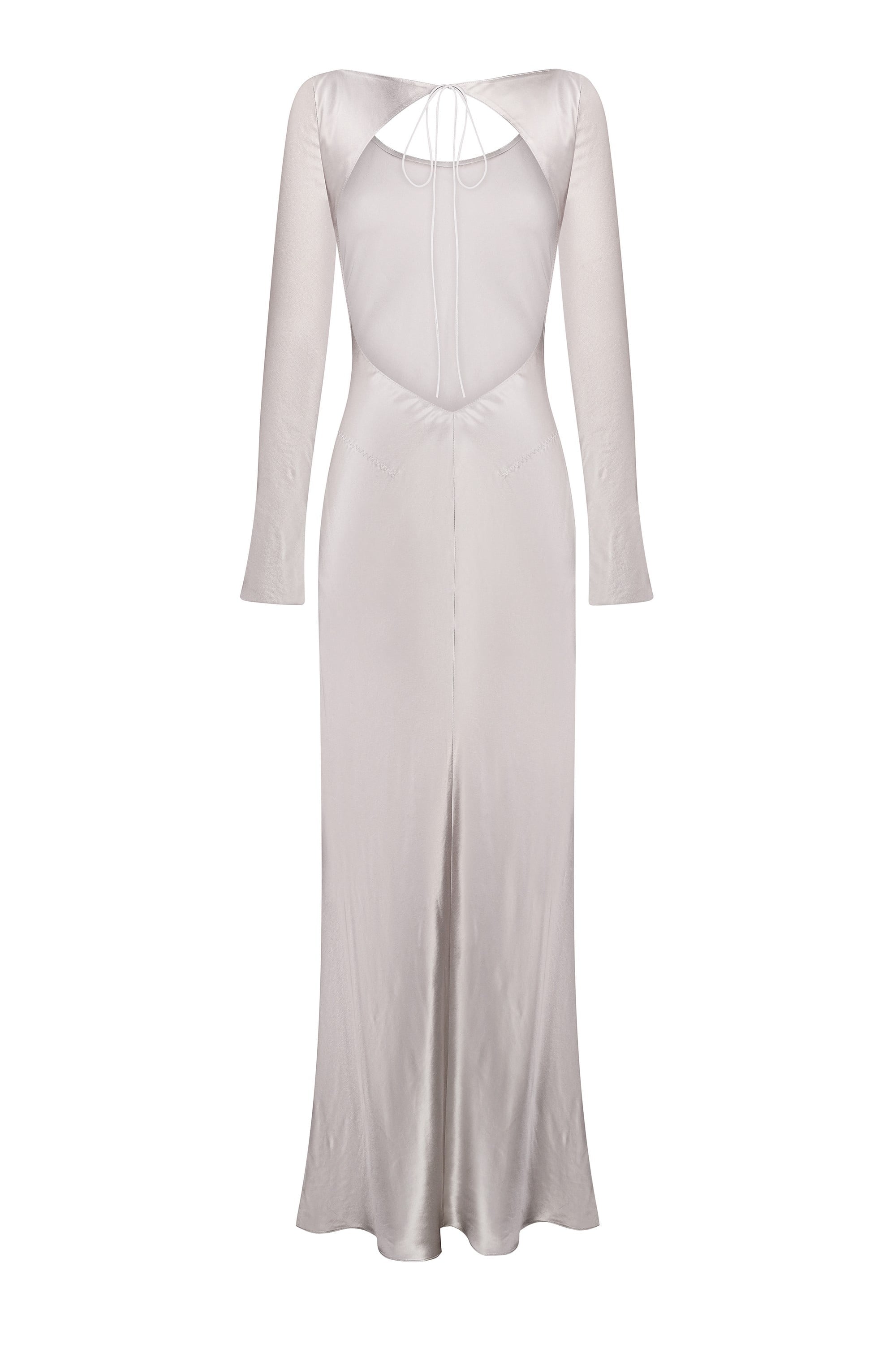 Long-sleeve Margit dress with cut-out back on a white background, back view