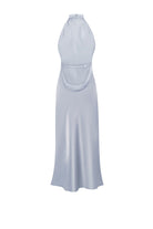 Silver halter neck Jordana dress on a white background, back view