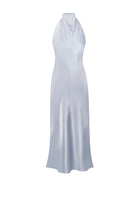 Silver halter neck Jordana dress on a white background, front view