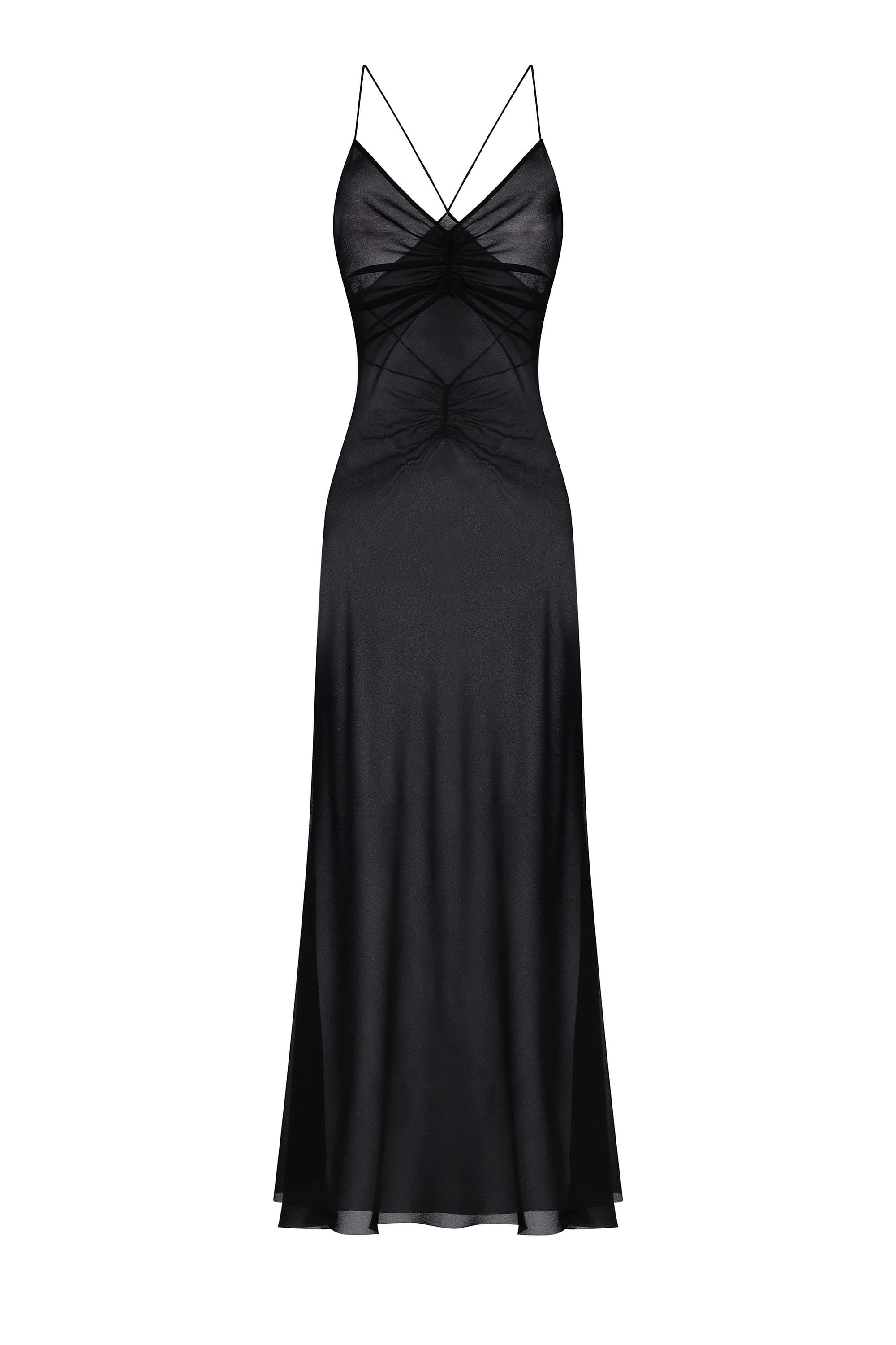 Black Eliana dress on a white background, back view