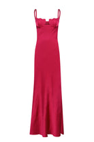 Berry Tulip dress with a textured bodice against a white background, front view