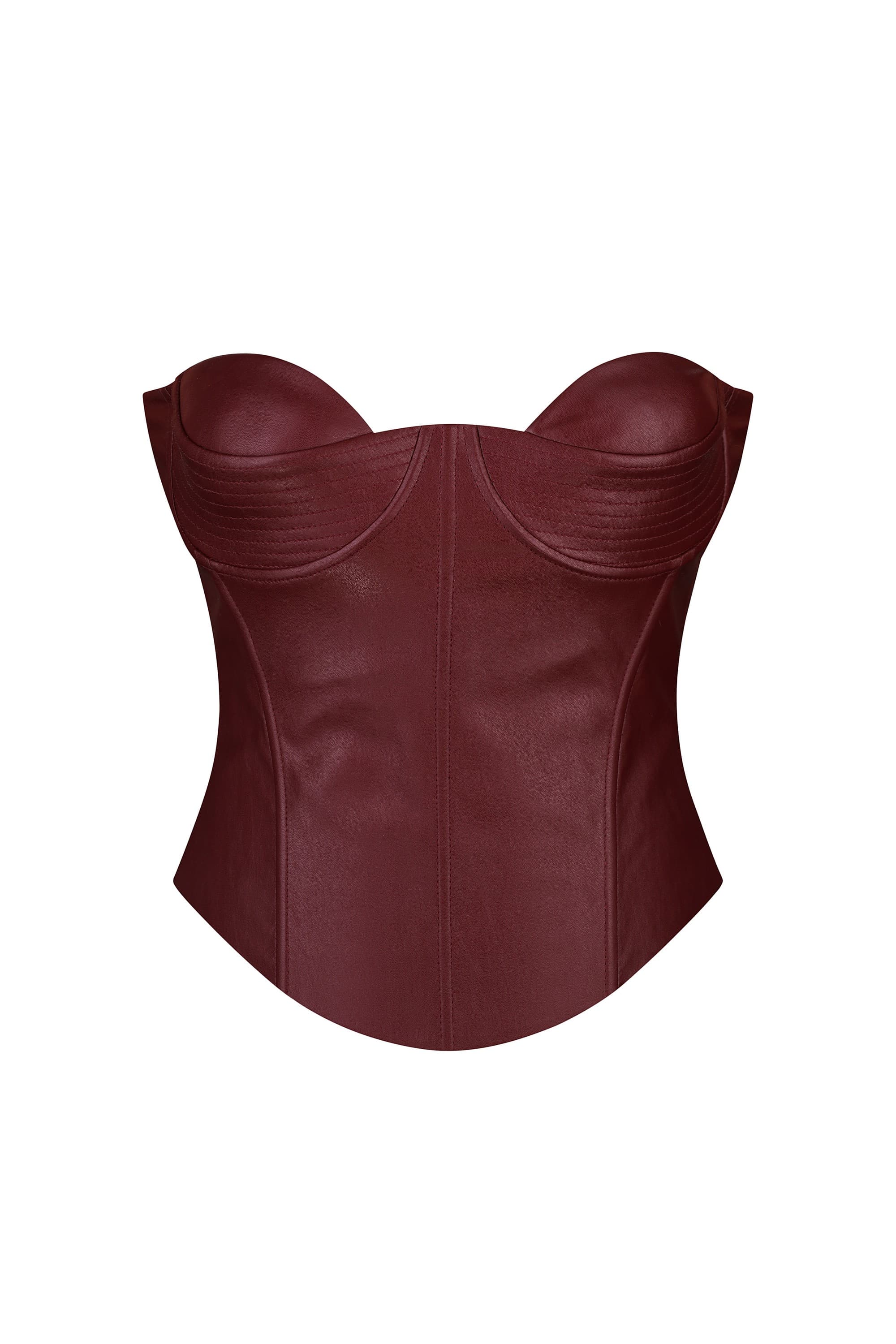 Burgundy Susana corset on a white background, front view
