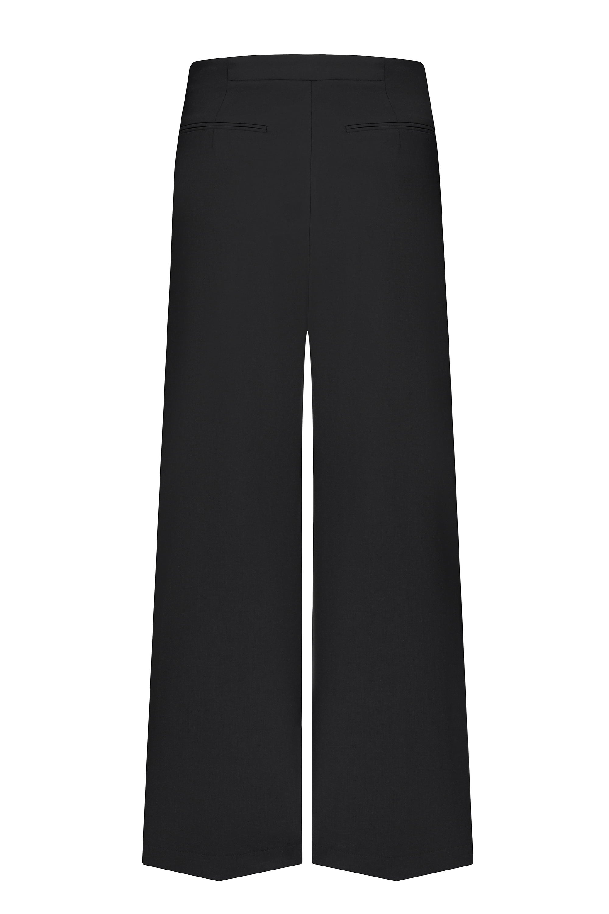 Black wide-leg Katherine pants on a white background, back view