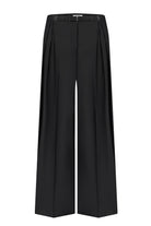 Black wide-leg Katherine pants on a white background, front view