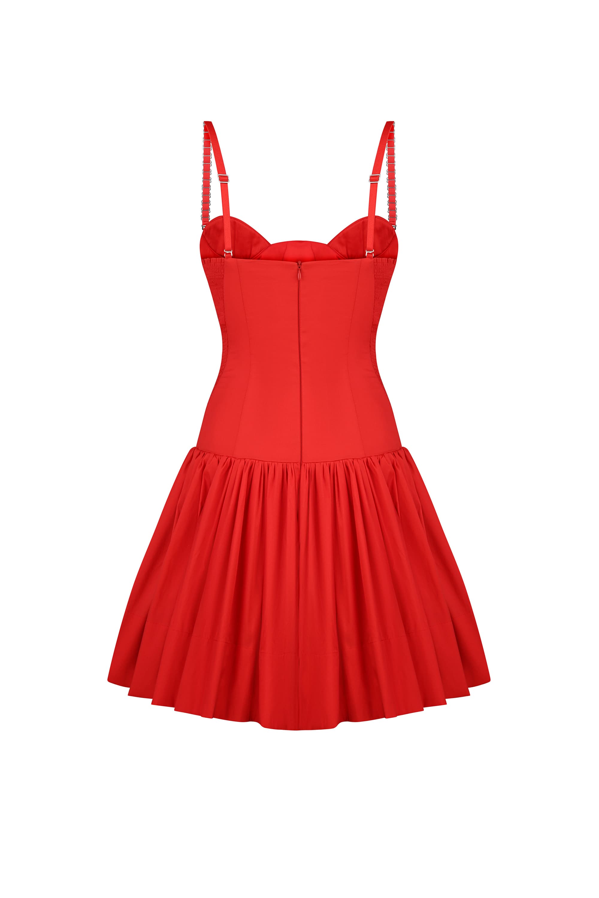 Red Chloé dress with thin straps on a white background, back view