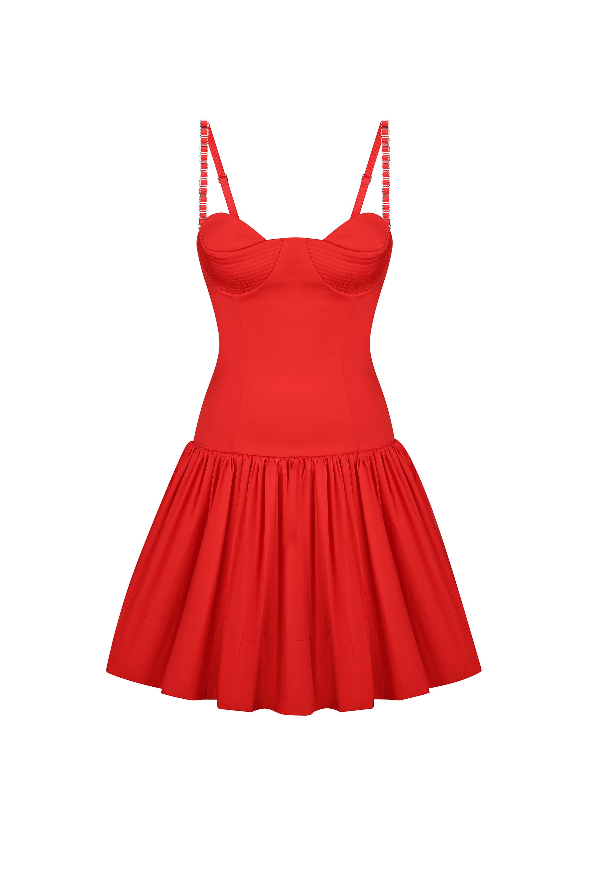 Red Chloé dress with thin straps on a white background, front view