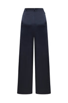 A pair of dark navy wide-leg Katerina trousers with a high waist and front pleats, shown against a plain white background, back view