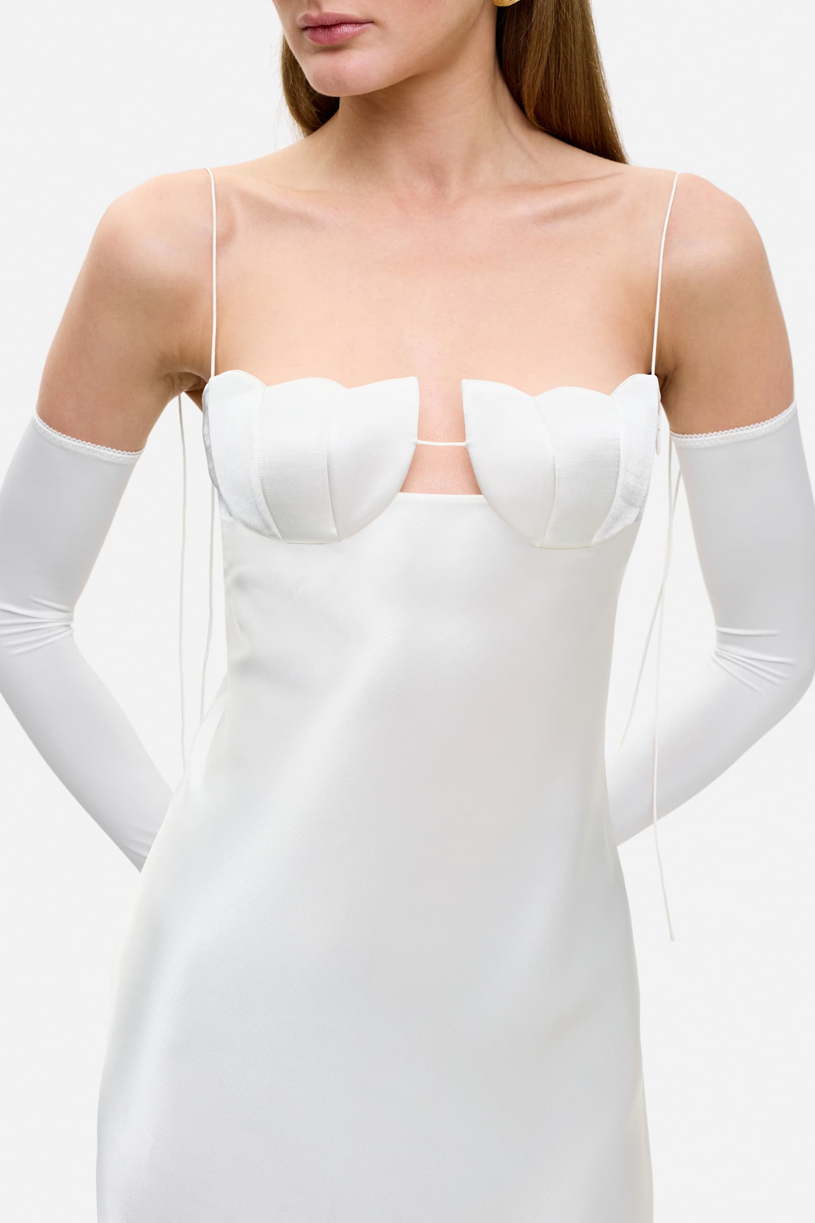 Model in Tulip dress front details view