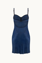 Mini Waterlily dark blue dress back view