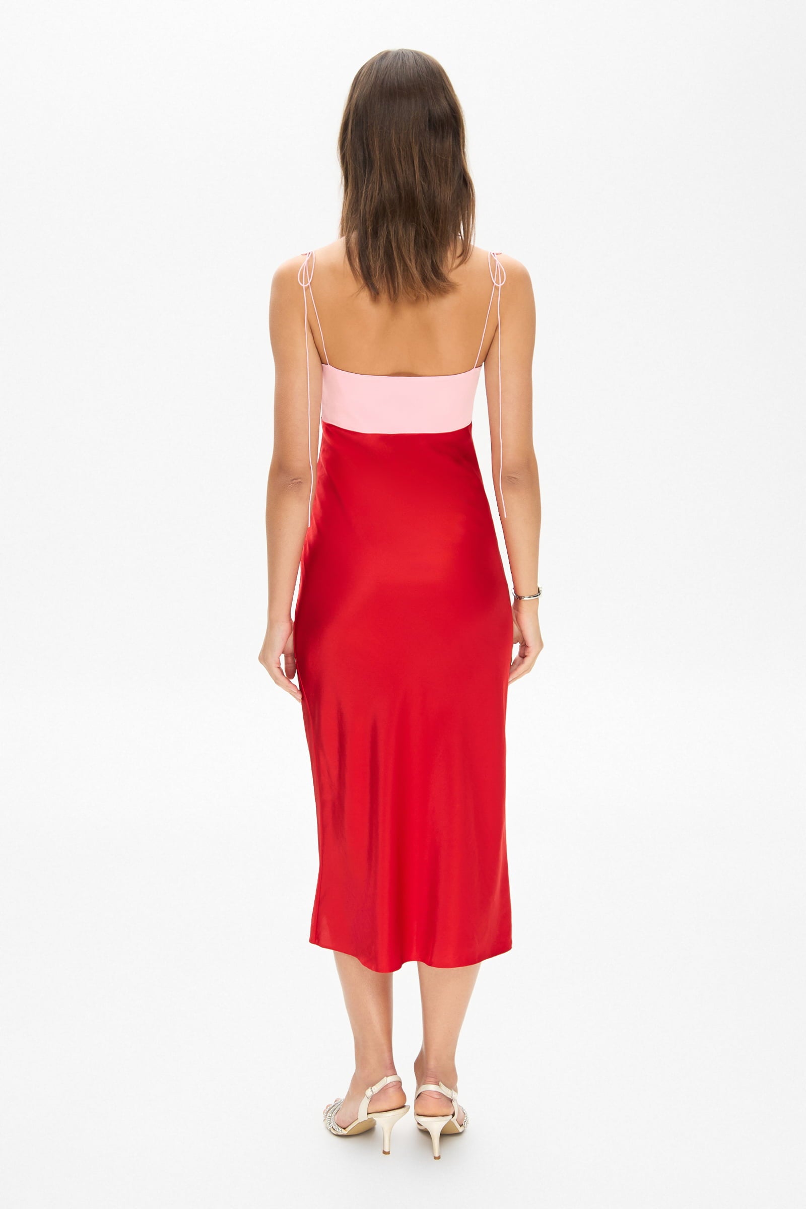 Model in midi Atena dress with decored cups on straps back view