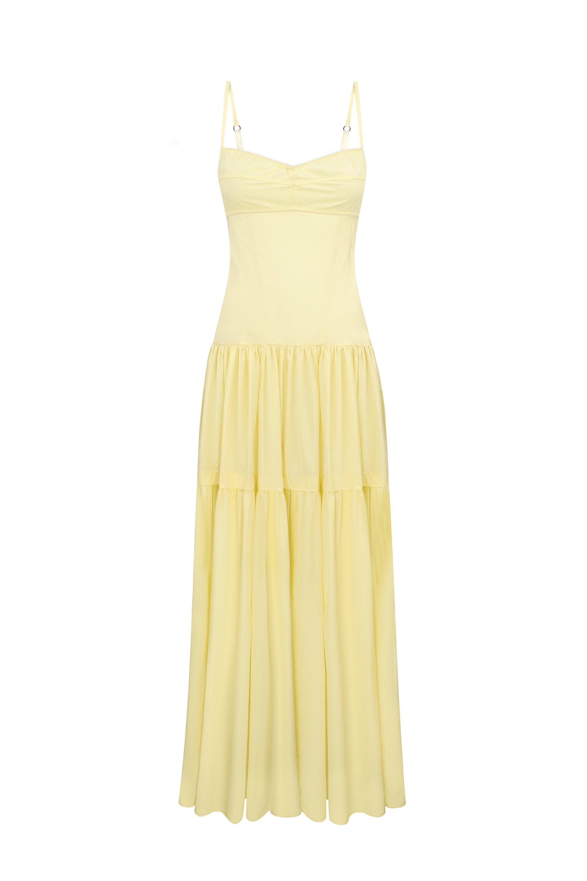 Bustier style bodice maxi Yulitta dress with a wide skirt front view