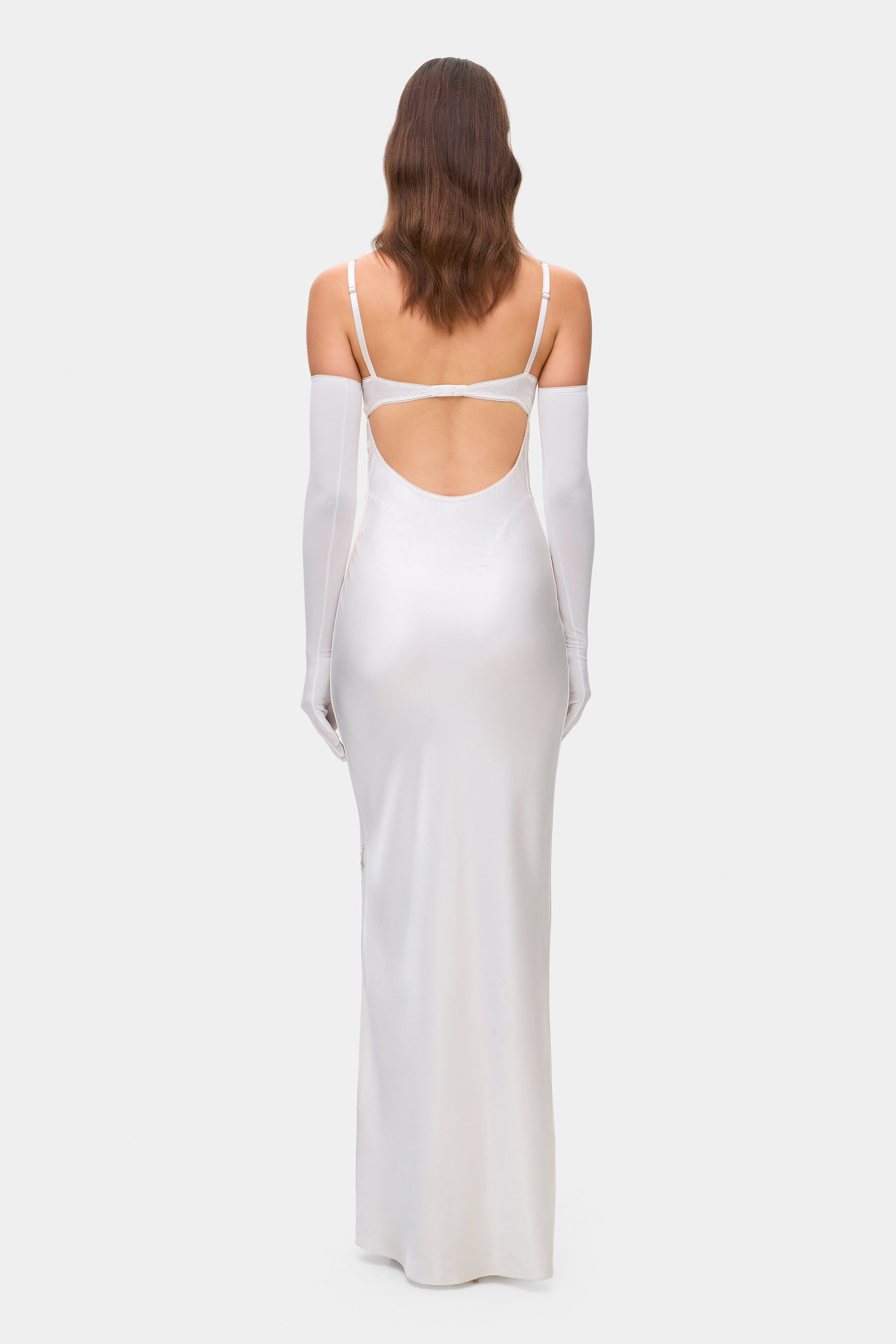Bustier style bodice Beaded Waterlily maxi dress with embroidery back view