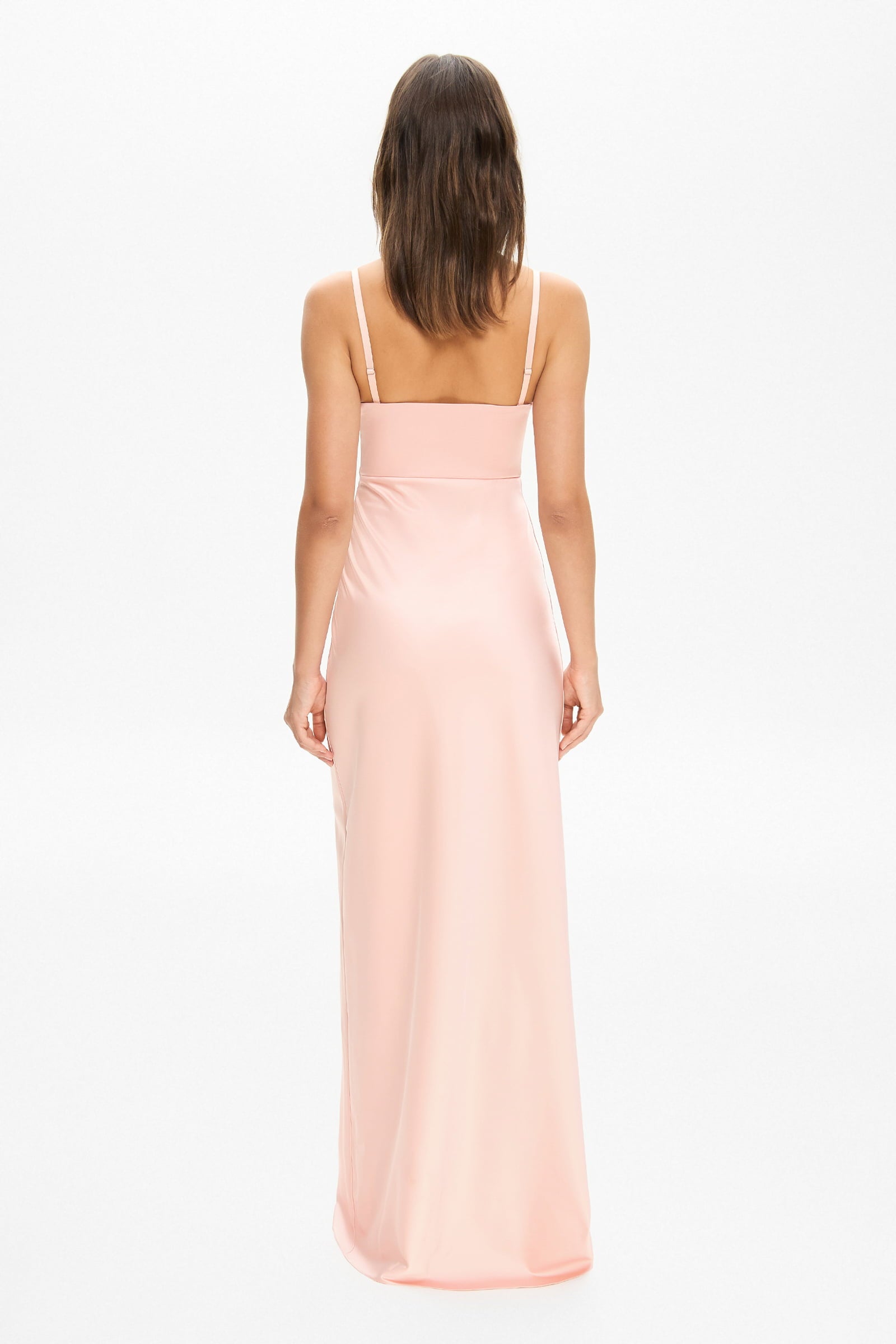 Model in Octavia maxi dress with cups and removable straps back view