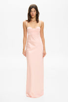 Model in Octavia maxi dress with cups and removable straps front view