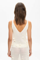 Model in Silhouette knitted Lula top with straps handmade back view
