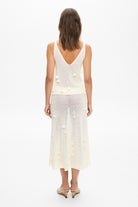 Knitted midi Gertruda skirt with decorated flovers handmade back view