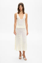 Knitted midi Gertruda skirt with decorated flovers handmade front view