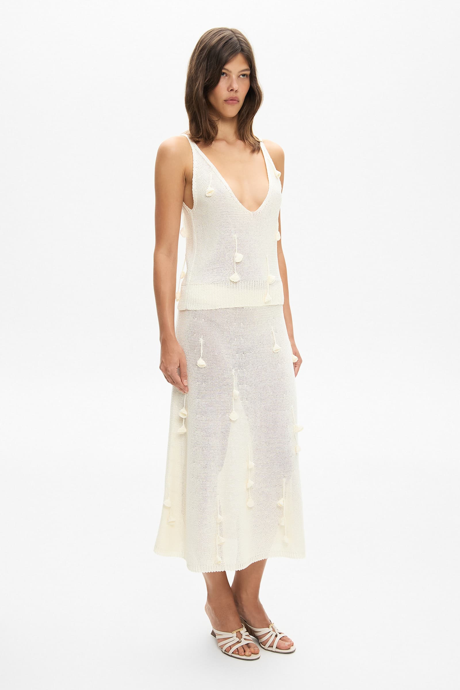 Knitted midi Gertruda skirt with decorated flovers handmade side view