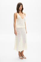 Knitted midi Gertruda skirt with decorated flovers handmade side view