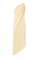 One-shoulder buttermilk Rina dress on a white background, back view