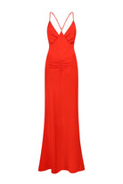 Coral Eliana dress on a white background, back view