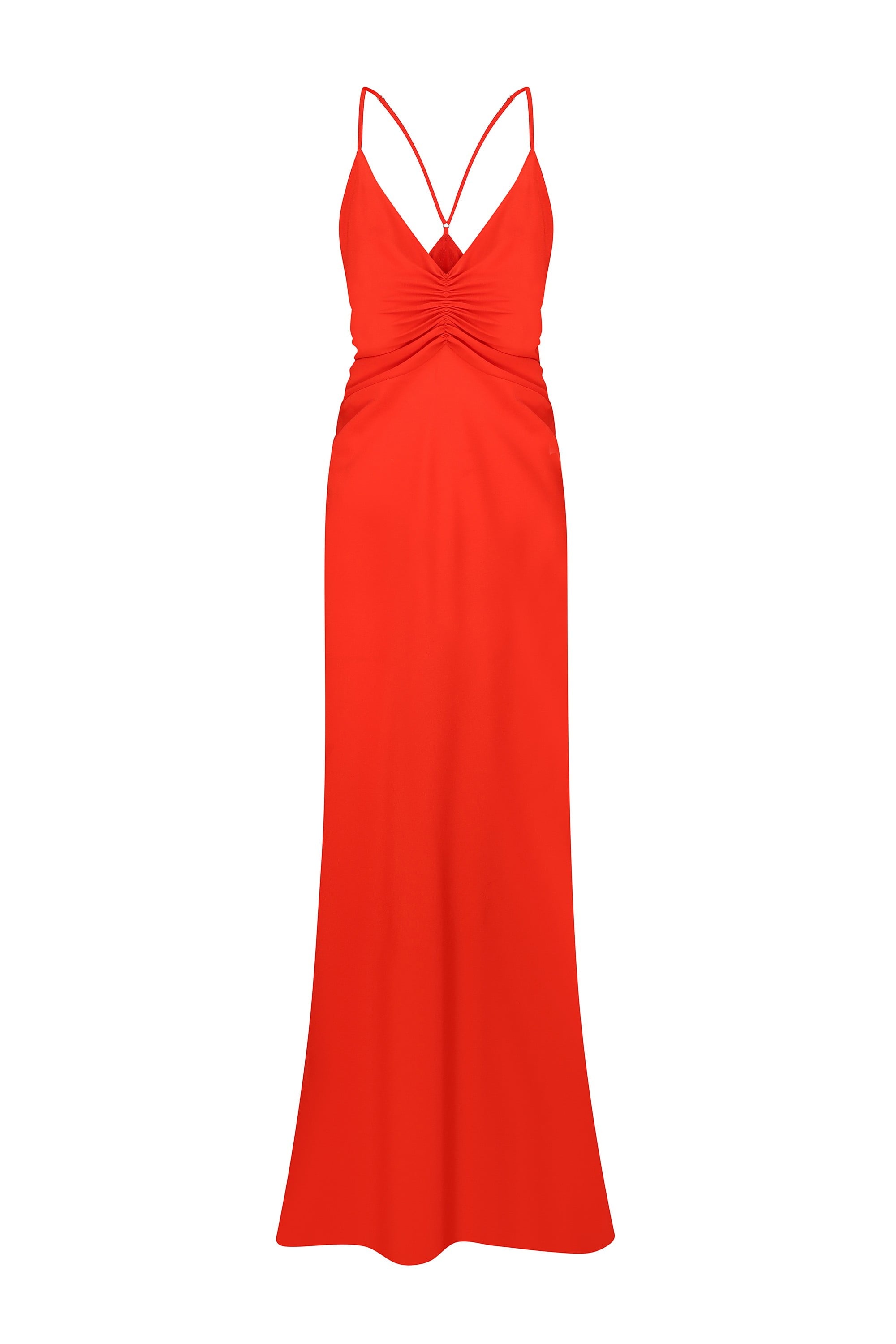 Coral Eliana dress on a white background, front view