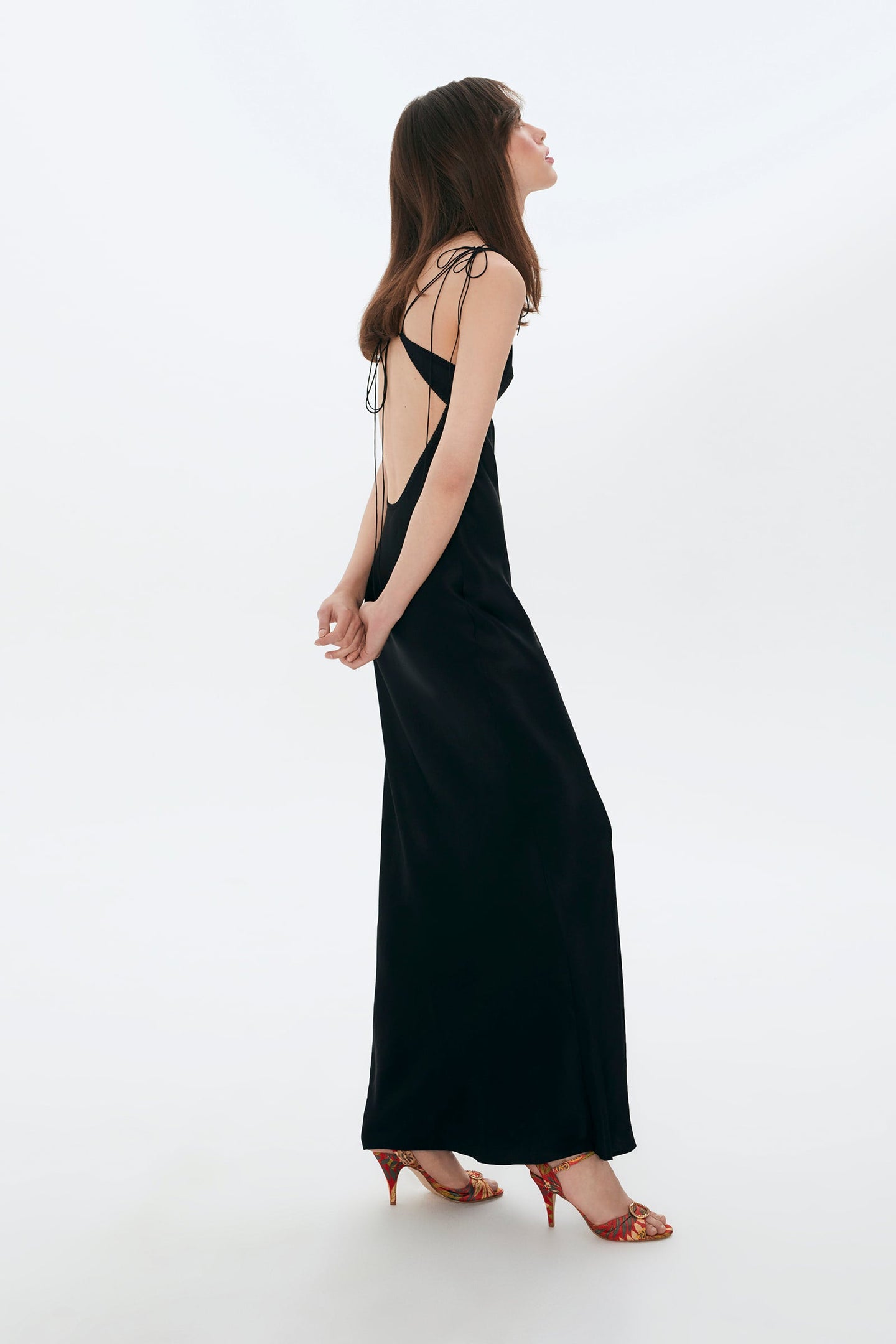 Model in black Paris dress