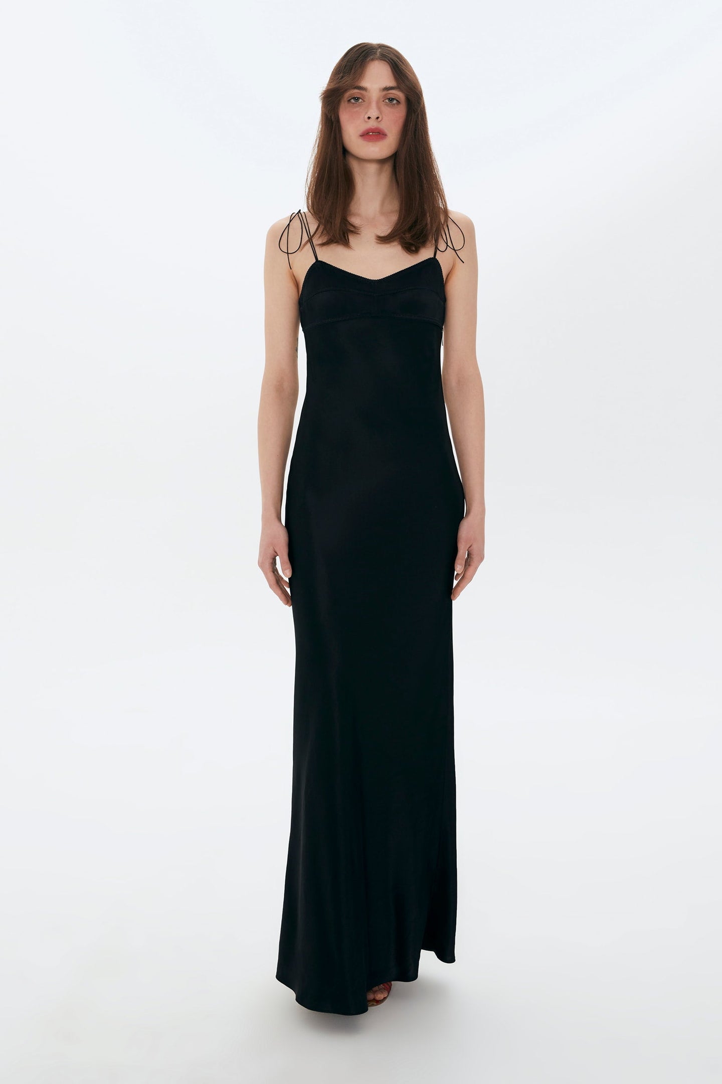 Model in black Paris dress