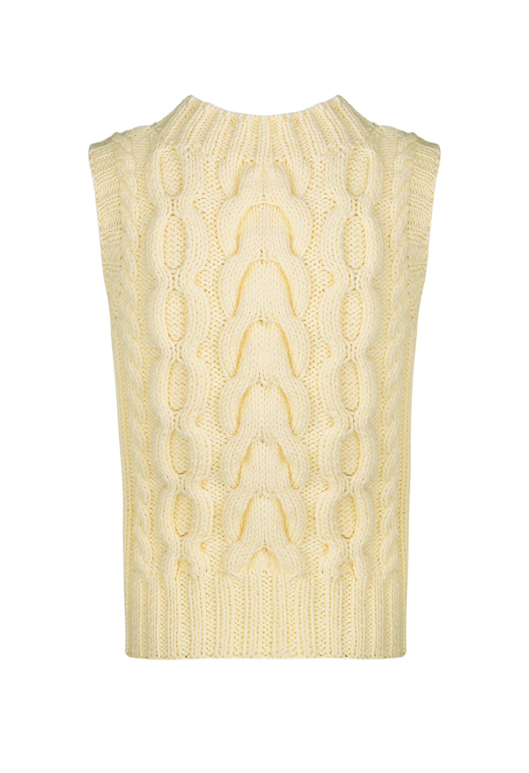 Cream hand knitted vest, back view