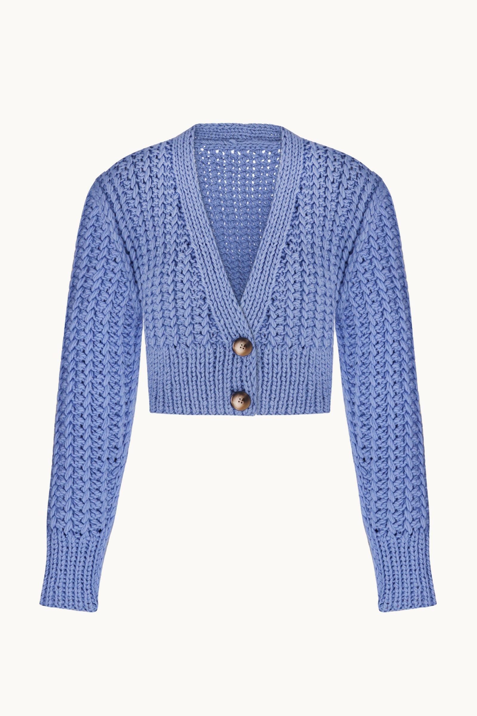 Sabina blue cardigan front view