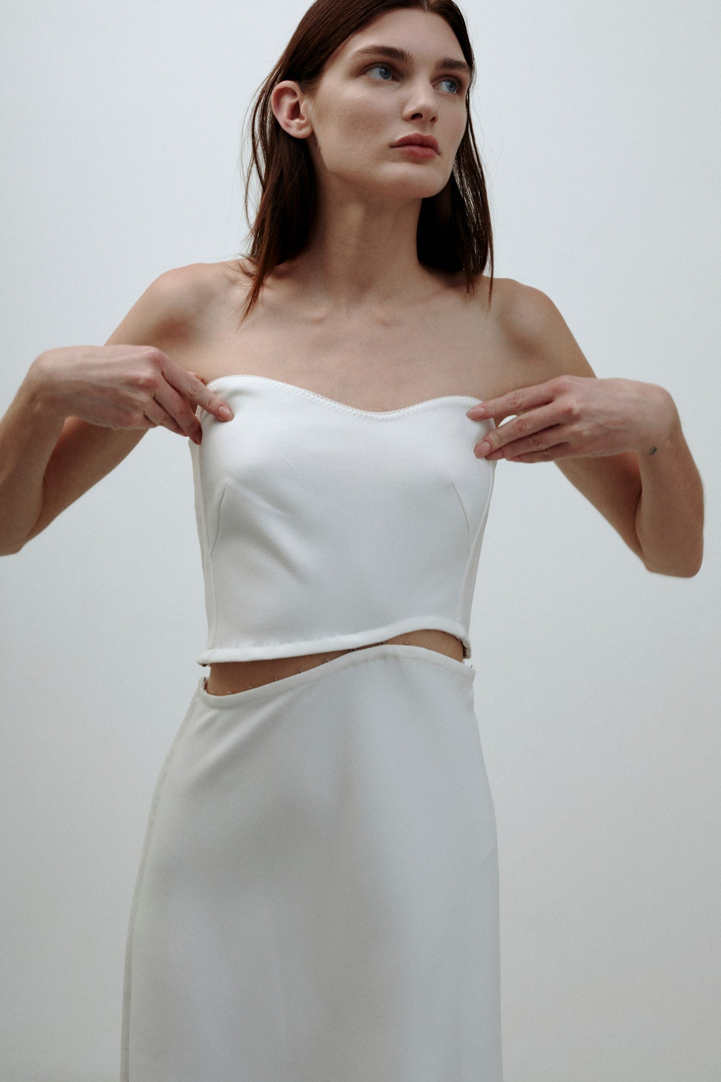 Model in white Fiona dress