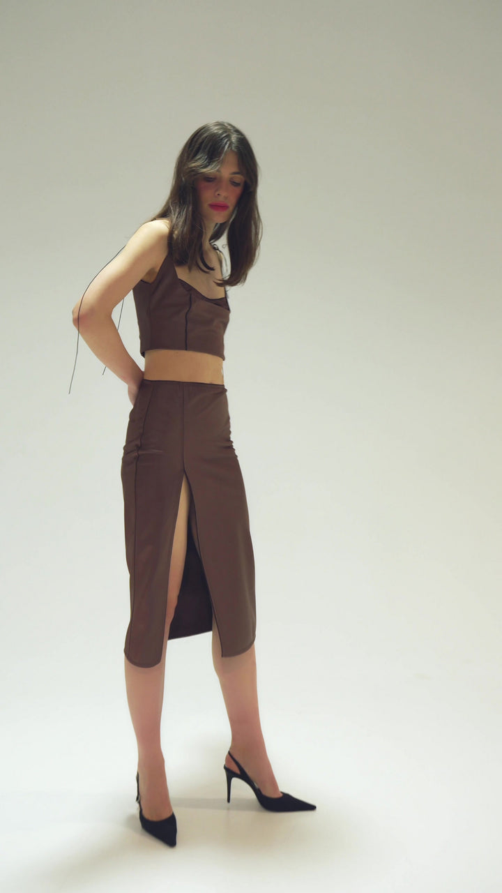 Model in brown Vlada skirt video